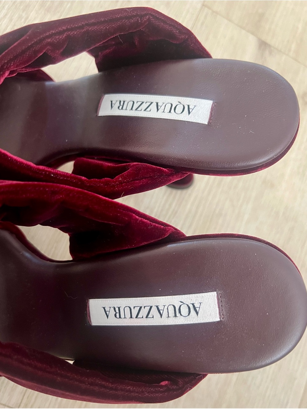 Aquazzura Twist 75 Velvet 2-Band Slide 3.7” Heels Merlot Size 41/11 Exc cond - Picture 7 of 13